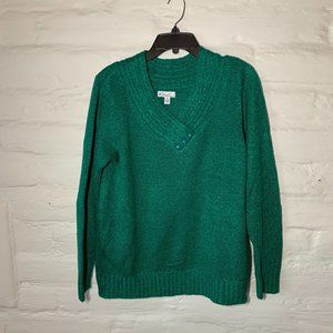 Ladies Marled Green V-Neck Sweater size XL